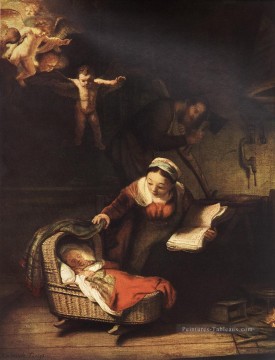 La Sainte Famille aux anges Rembrandt Peinture à l'huile